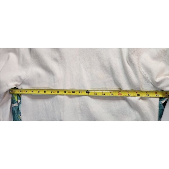 Cardigan Womens XL White blue green geometric Sweater artsy office long sleeve - Picture 6 of 7